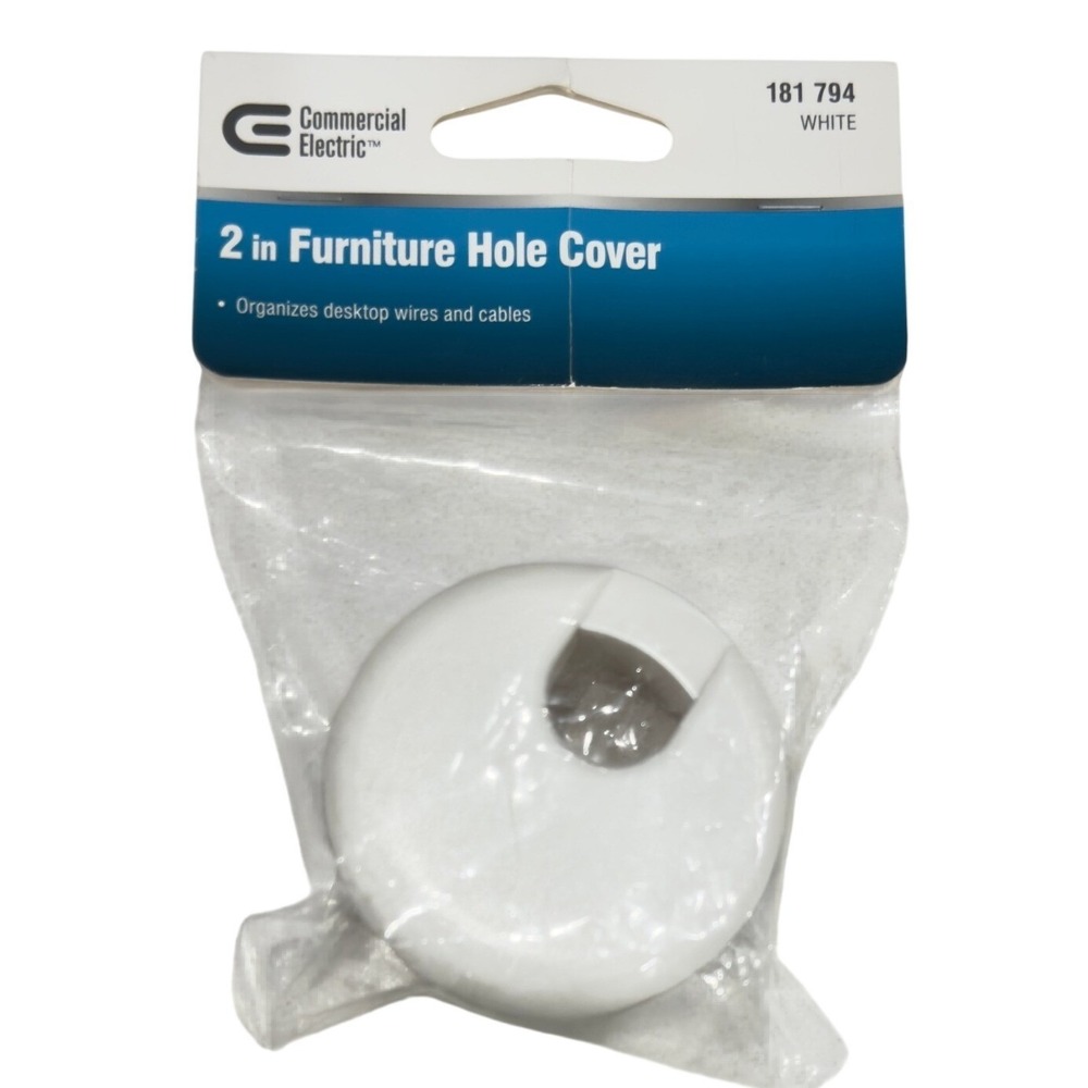 Commercial Electric 2 in‎ Furniture Hole Cover White Desk Grommet 181 794